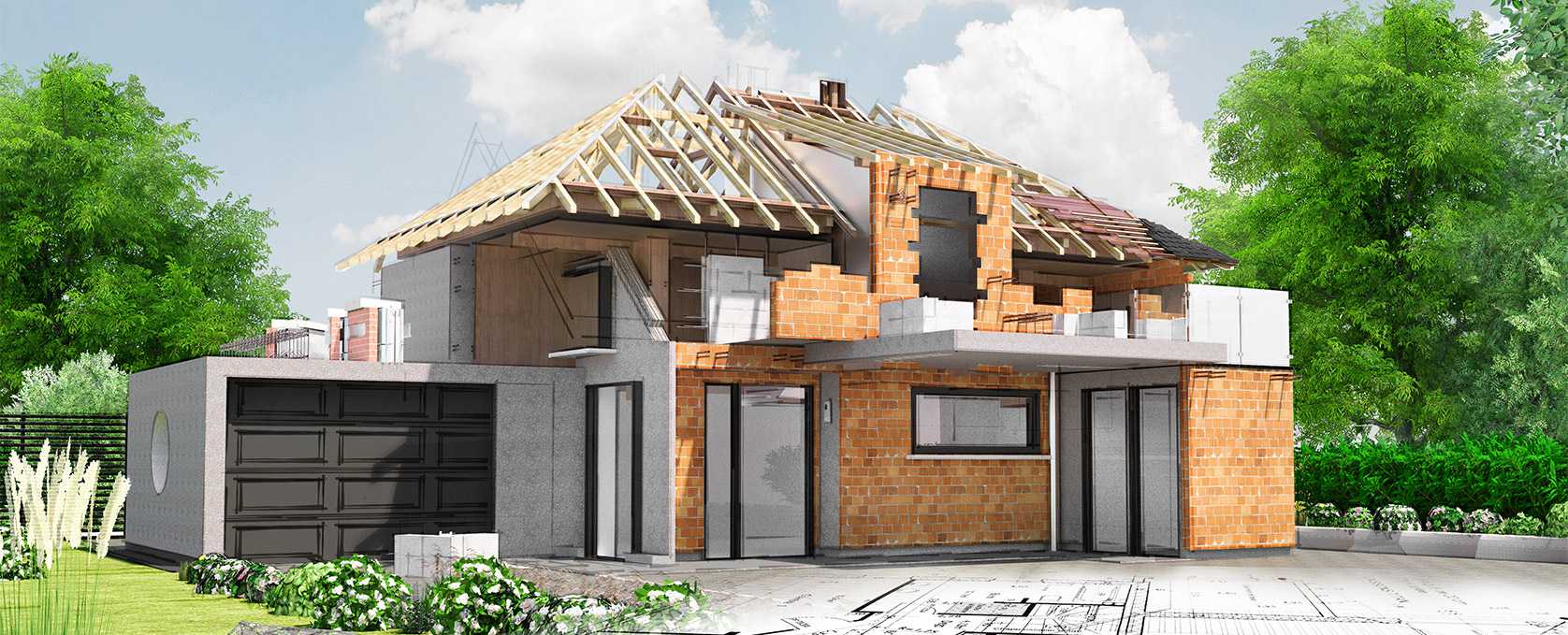 maison moderne en construction de brique rouge architecture très moderne